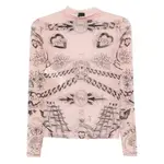 [Pinko] Pinko Graphic-print Mesh Top XS NEUTRALS/BLACK