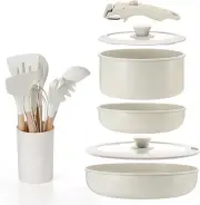 IPOW Pots and Pans Set Non Stick, 15PCS Cookware with Frying Pans & Saucepan,...