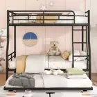 Full XL Over Queen Bunk Beds Frame Ladder With Trundle Bed for Kids Teen Bedroom