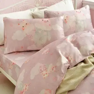 【寶松ROYALCOVER】40支天絲萊賽爾四件式兩用被床包組 甜心豬-粉紫(雙人)