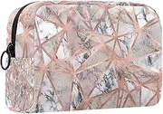 Cosmetic Bag Portable Travel Makeup Bag for Women,Rose Golden Marble Texture,Cosmetic Case Organizer with Zipper