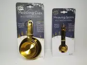 New Gold Set of 8 Measuring Cups and Spoons Dishwasher Safe Stainless Steel