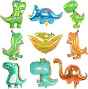 9 Giant 3D Dinosaur Balloons (20-35in), Dino Balloons for Birthday Party Decorations - Self-Standing, Cute, and Colorful Aluminium Foil Balloons for Kids and Adults