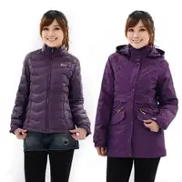 在飛比找ETMall東森購物網優惠-【遊遍天下】女款二件式防風透濕外套+無車縫羽絨外套(深紫)