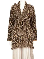 Brown Leopard Fringe Trim Knit Cardigan