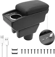 Car Armrest Storage Box for Mitsubishi Mirage Attrage 2014-2024 Double Layer Center Console for Mitsubishi Mirage Armrest Console with 6 USB Ports and Cup Holder Car Armrest Accessory (Black Thread)