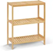 3-Tier Bamboo Freestanding Shelf Unit, Multifunctional Small Bookshelf Bookcase