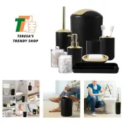 9PC Black and Gold Bathroom Accessories Set - Trash Can, Soap Dispenser Set, ...