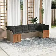 Garden Sofa Set with Cushions, Outdoor Furniture Sets, Patio Chairs, Outdoor Set for Balcony, Garden, Porch - 7 Piece Grey Poly Rattan