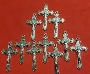 LOT OF 12. St Benedict Cross Stainless Steel Catholic Jesus Crucifix Pendant
