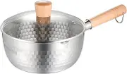 Tongke Stainless Steel Yukihira Saucepan, 1.7 Quart Snow Pan with Glass Lid for Hot Milk, Noodles, Soups (18CM / 7")
