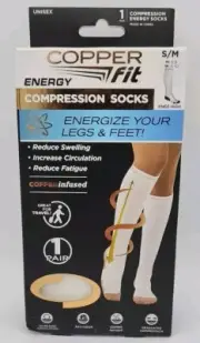 Copper Fit Energy Compression Socks White S/M M5-9, W6-10 NEW
