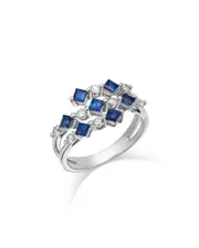 Bloomingdale's Blue Sapphire & Diamond Square & Round Openwork Ring in 14K White Gold