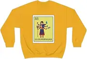 [Teegarb Letter Blanket] Novelty Mexican Mothers Lottery Card Graphic Gift | Humorous Bingo Illustration Men Women Unisex Crewneck Sweatshirt