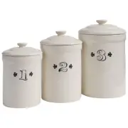 Ironstone Canister Set/3 Kitchen Containers Ceramic Stoneware Antique White Park