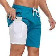 [Charm Karter] Men Swim Shorts - Mens Swiming Trunks with Compression Liner Pockets, Blue, XL