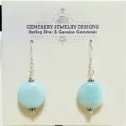Sterling Silver Natural AMAZONITE Gemstone Small Disc Earrings #7...Handmade USA