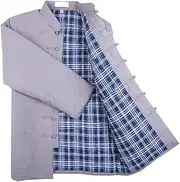[NTWSHS] Chinese Clothing Winter Cotton Linen Tang Suit Men Tai Chi Uniform Long Sleeve Chinese Traditional Clothes Tops,Hanfu Jacket Kung Fu Clothing Shirt Coat Martial Arts Suit(Gray,3X-Large)