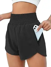 [BMJL] Women's Athletic Shorts High Waisted Running Shorts Pocket Sporty Shorts Gym Elastic Workout Shorts