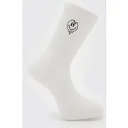 Mens White 1 Pack Embroidered Trippy Face Sock