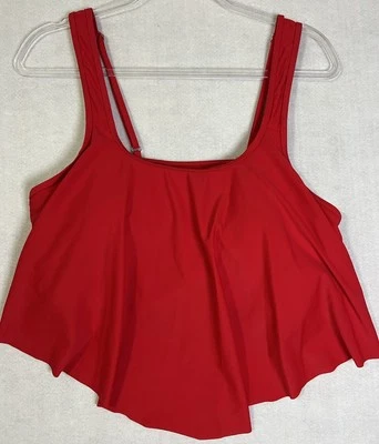 Duostick Women's Swim Top 2XL Red Flowy Flirty Adj Spaghetti Strap NWT Cup Pads