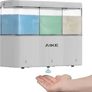 AIKE Touch-Free Shower Shampoo Dispenser Wall Mount Triple Chambers 3 x 10 fl.oz. Battery Operated Model AK1903 White