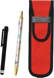 2 Pack Cloth Pen Case Red Metal Touch Stick Black Floral Ball Pen Set NK02R-ALB-HS380B-2