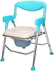 Aluminum Folding Shower Chair Commode Pail and Cover, Bedside Wide Commode Toilet Chair with Padded Seat with Arm and Safety Frame 93