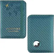 [Hennaja] Passport Holder with Airtag Slot, Airtag Passport Wallet for Men Women, Slim Leather Passport Holder Case Family for Travel Anti-Lost, 1-Carbon Fiber Dark Green, 1Pcs, Minimalist