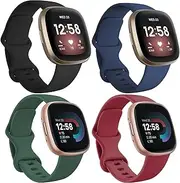 [Bakcuby] Band for Fitbit Versa 4, Versa 3, Sense 2 & Sense - Soft Silicone Sport Watch Strap Replacement Wristband for Women Men, Small Large, 4 Pack