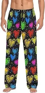 [WOIWB] Men’s Pajama Pants Colorful Love Pattern Lounge Pants with Pockets Drawstring Elastic Band S
