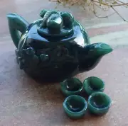 Green Burma Natural A Jade jadeite Display Certified Flower Tea Pot 茶壶 666887
