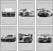 Car Canvas Poster Wall Art, Supercar Art Prints, 6pac/Set (6 Set, 8 x 12 in Unframed)