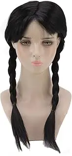 Long Black Pigtail Braided Cosplay Wig Indian Costume Synthetic Wig for Halloween Women Teens Kids Adults Costume Accessory the Iconic Wednesday Addams Wig for Party Role Play