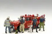Firefighters 6 piece Figure Set (4 Males 1 Dog 1 Accessory) for 1/18 Scale by