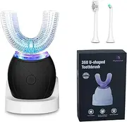 Magentak Ultrasonic U-Shaped Toothbrush for Teeth Whitening, Electric Toothbrush for Adults 360-degree Cleaning,3 Brush Heads, Wireless Charging and IPX7 Waterproof Kit for Travel or Home(Black)