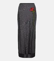 [Simone Rocha] Simone Rocha Floral-appliqué mesh pencil skirt AU 8 black