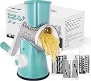 X Home Rotary Cheese Grater, Handheld Vegetables Slicer Cheese Shredder with Rubber Suction Base, 3 Stainless Drum Blades Included, Blue
