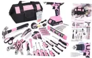 232-Piece 20V Cordless Lithium-ion Drill Driver and Home Tool Set, Lady's Pink