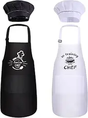 YFDFFSDCY 4 PCS Kids Apron and Chef Hat Set, Adjustable Child Waterproof Apron Chef in Training Funny Apron for Girls Boys