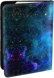 [EdWal] Galaxy Print Passport Cover with Credit Card Holder Leather Passport Case, for Women Men Family ID Travel, Black, One Size