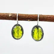 925 Sterling Silver Rose Cut Green Peridot Gemstone Jewelry Dangle/Drop Earring