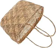 ANDRESLAD Bamboo Basket Shopping Handbags Wicker Handbag Straw Purses Straw Handbag Boho Tote Bag The Tote Bag Storage Shelves Hand-woven Handle Bag Hand-woven Storage Holder Beige