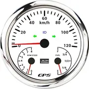 ELING 110mm GPS Speedometer 0-120KM/H with 0-8000RPM Tachometer Fuel Level Meter with 7 Colors Backlight 12V 24V for RV Trucks (White+Stainless Steel, 0-120KM/H)