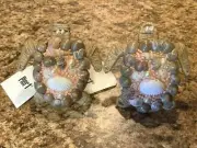 Pier 1 Imports 3" x 3" Beaded Coastal Turtle Seashell Napkin Ring Set of 2 NWT