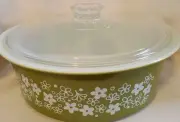 Vintage PYREX Big Bertha 4 - Quart Casserole Dish and Lid Spring BLossom Green