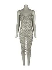 Silver Crystal Embellish Chainmail Dress