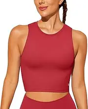 [BAYDI] Women's Sports Bra Without Underwire Bustier Removable Padded Crop Tops High Closed Tank Top Yoga Fitness Soft Bra, Wine Red, XS