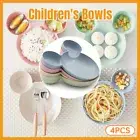 4PCS Wheat Straw Tableware Set Anti Fall Bowls Plates Kids Dinnerware Dish Set