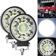 Leona Co 2PCS LED Round Light Bar, 4.5 Inch 123W Pods Work Light, Off Road Fog Driving Waterproof Roof Bar Bumper Flood Light for Jeep, SUV Truck, Motorcycle, Tractor, Boat 12V-32Vat 12V-32V